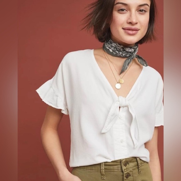 cloth & stone White Tie-Front Blouse - Picture 1 of 3